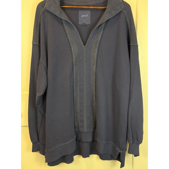 Aerie Starry Skies Navy Blue Sweatshirt Size Large Oversized Raw Edge - Picture 9 of 11